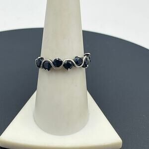 D Signed 925 Sterling Silver Prong Set Blue Spinel Wave Ring Sz 8.25